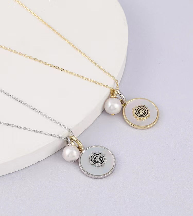 Collier en argent massif S925 avec véritable perle d'eau douce et œil de chance