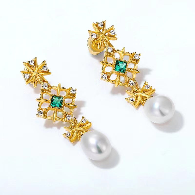Boucles d'oreilles flocon de neige en perles baroques d'eau douce véritables