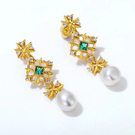 Boucles d'oreilles flocon de neige en perles baroques d'eau douce véritables