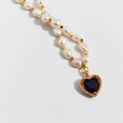 Collar de corazón arcoíris con perlas de agua dulce auténticas