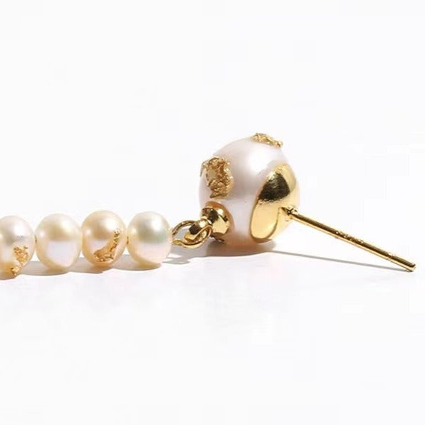 Genuine Freshwater Baroque Pearl Golden Waterfall Earrings