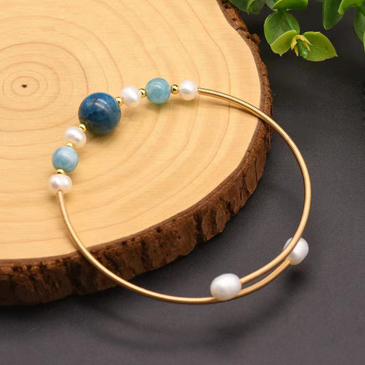 Bracelet en perles d'eau douce véritables et aigue-marines (édition limitée)