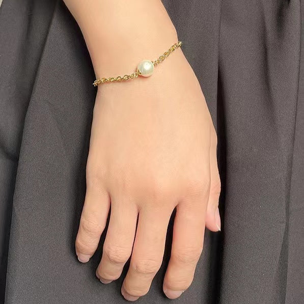 Pulsera de cadena con mitología de plata maciza S925 con auténtica perla barroca