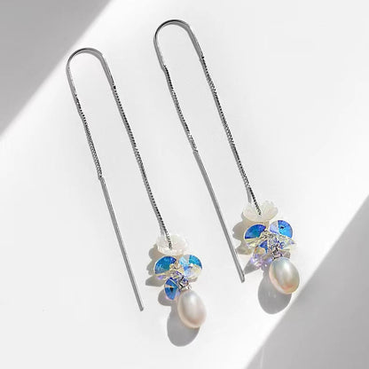Genuine Freshwater Pearl Blue Flower Earrings