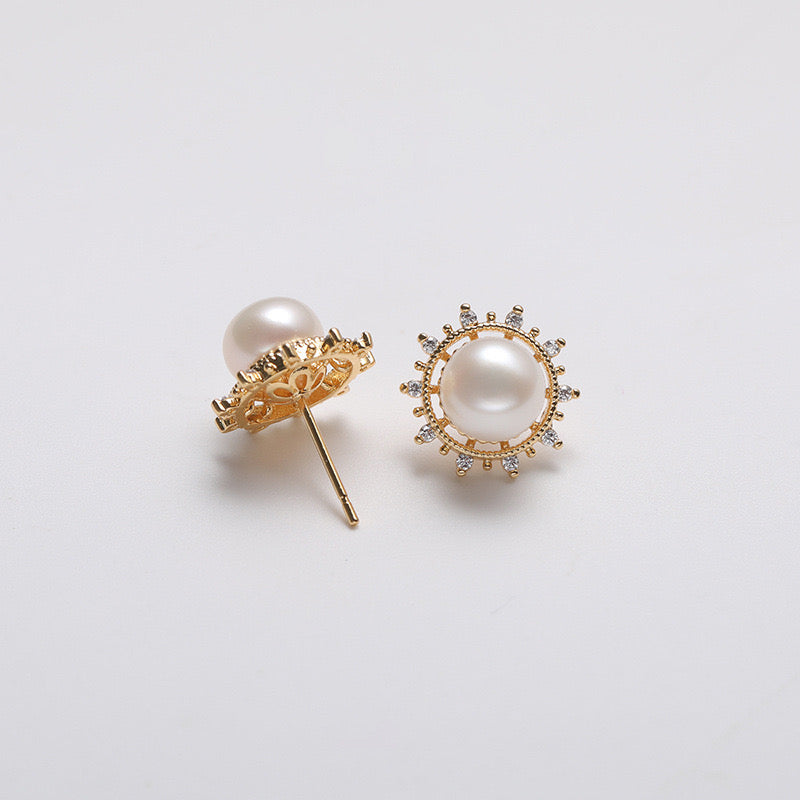 Boucles d'oreilles Phoebus en argent massif S925 et véritables perles d'eau douce