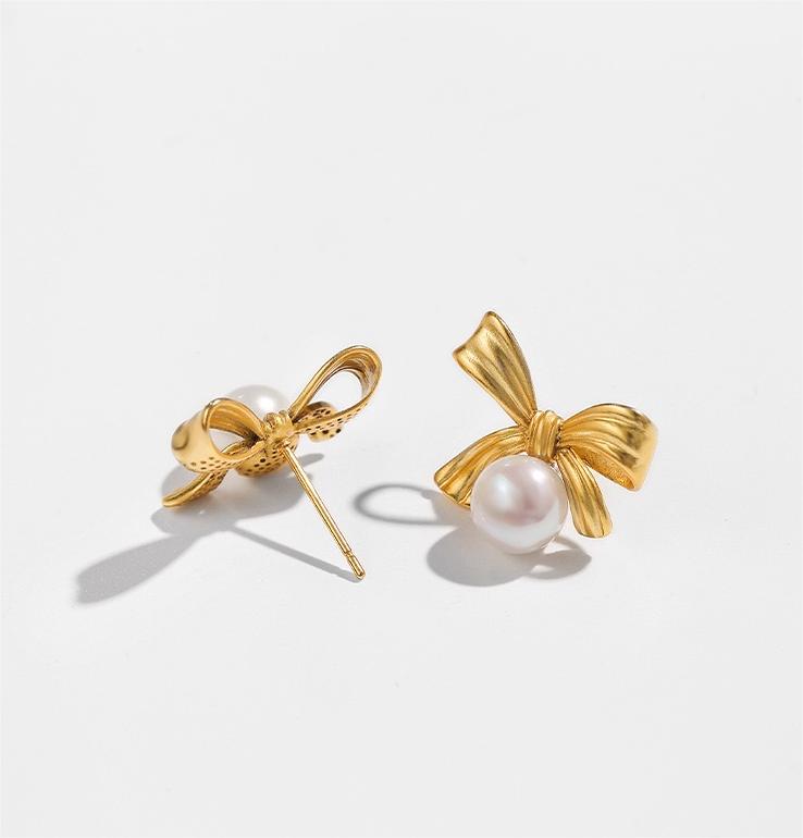 Boucles d'oreilles Lucky Bow en perles d'eau douce véritables