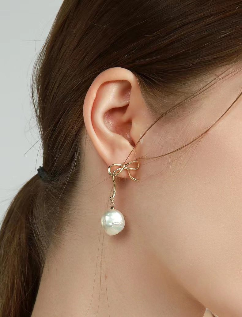 Genuine Freshwater Pearl Dancing Bowtie Earrings
