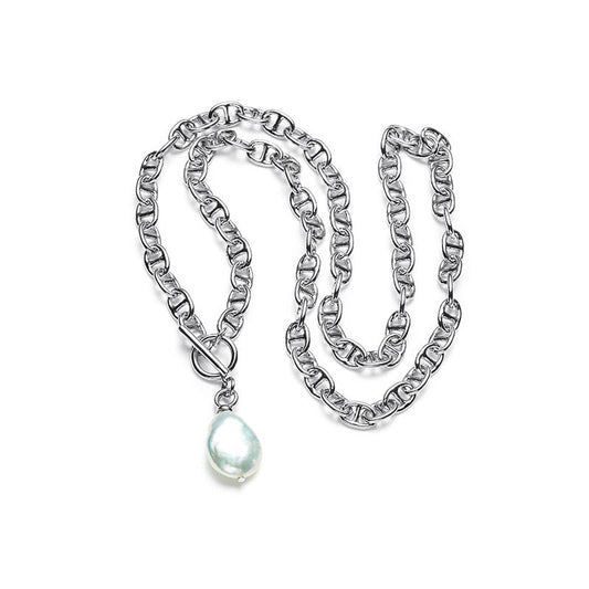 Collier en argent massif S925 avec perles d'eau douce véritables et larme sacrée