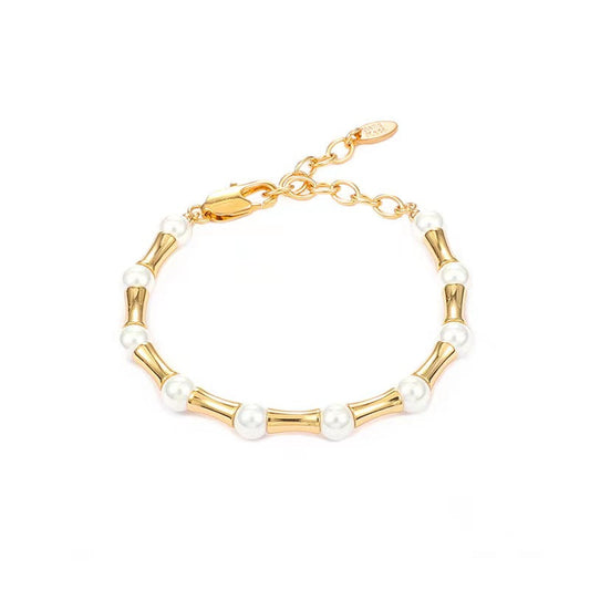 Pulsera de eslabones de bambú con perlas de agua dulce auténticas