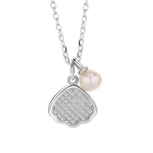 Collier en argent massif S925 avec perles baroques authentiques et coquillages Love