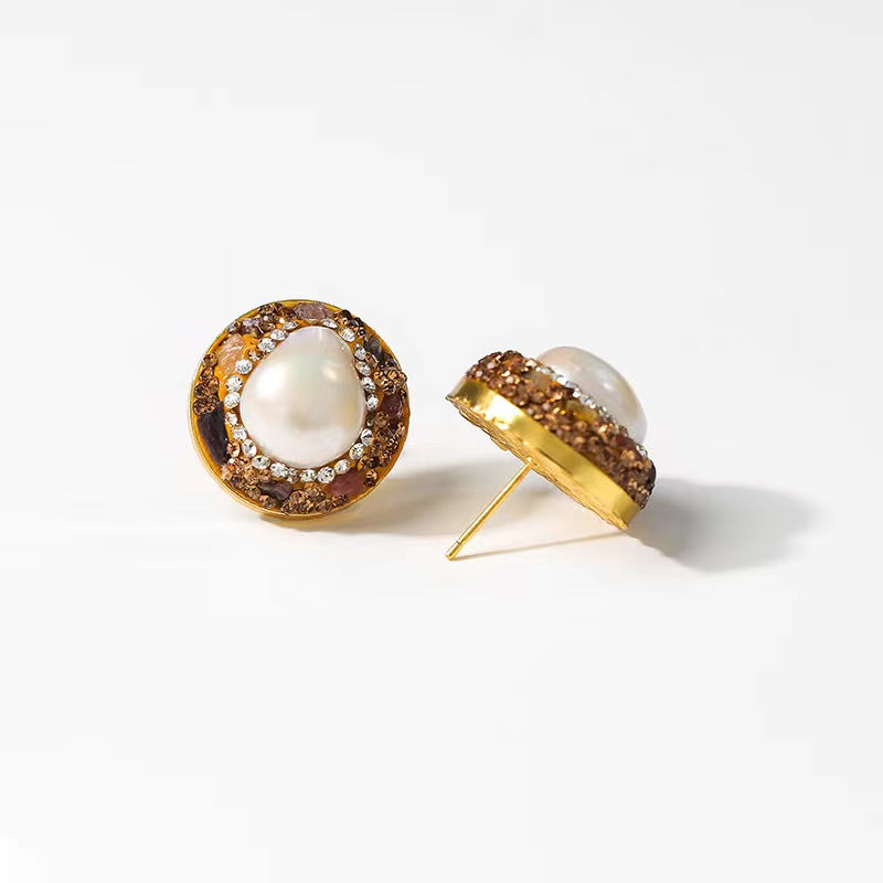 Boucles d'oreilles bouclier solaire en perles baroques véritables