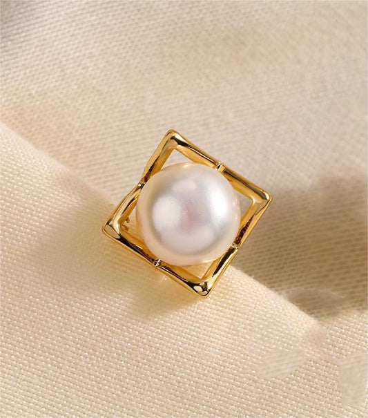 Genuine Freshwater Pearl Golden Cube Earrings