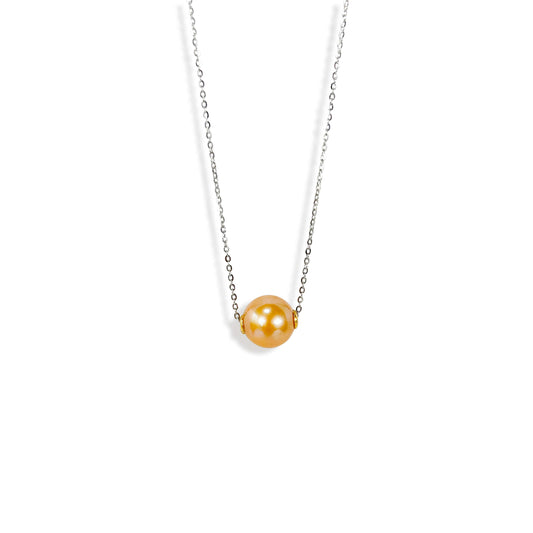Solid 18K Gold Genuine Golden Southsea 11-12mm Pearl  Floating Candy Necklace