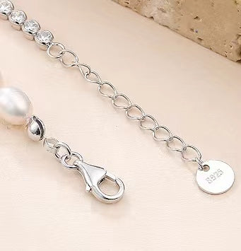 Pulsera de concha de plata maciza S925 con perla de agua dulce genuina