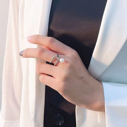 S925 Silver Genuine Freshwater Pearl Fate Knot Ring