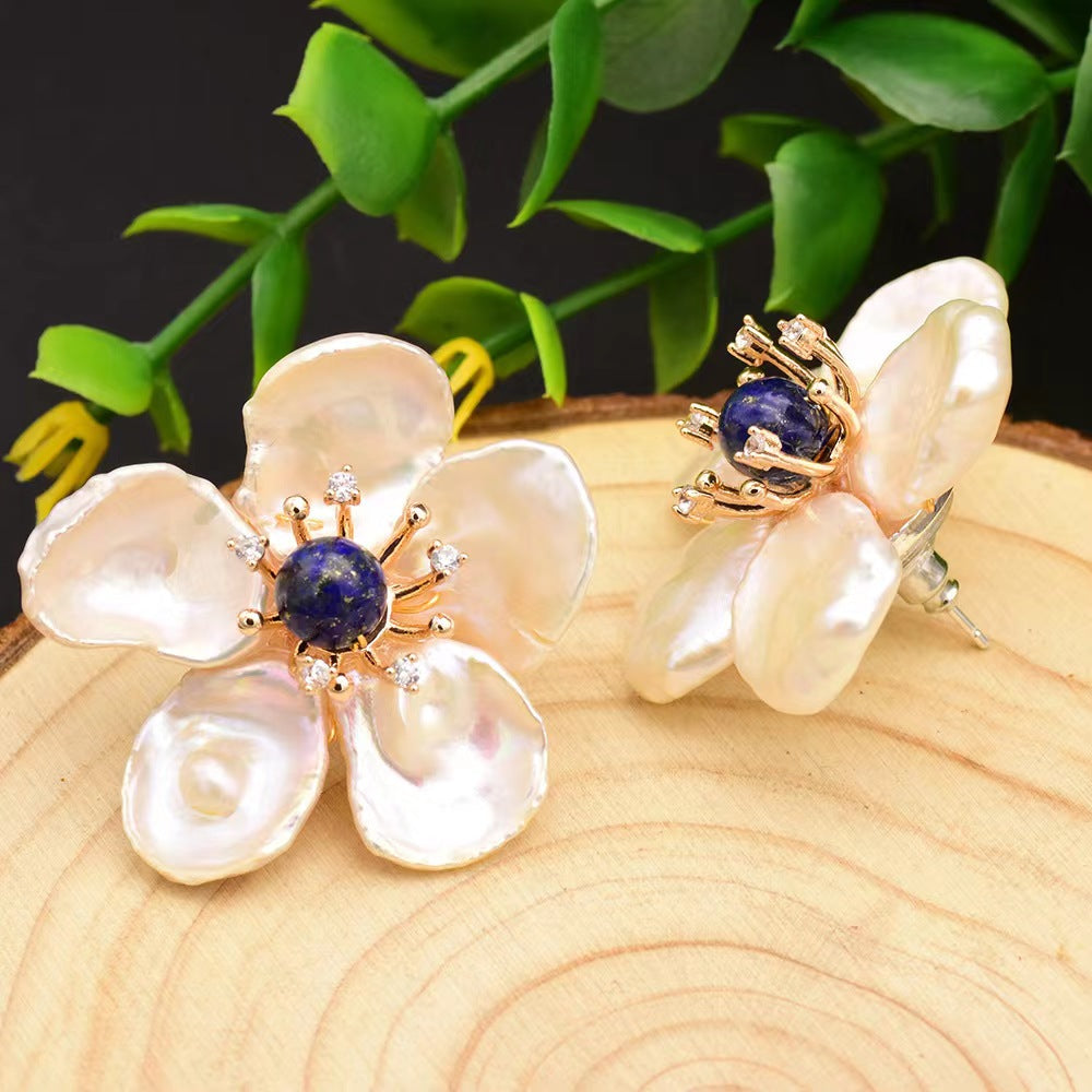 Pendientes de flor de ángel con perlas de agua dulce genuinas