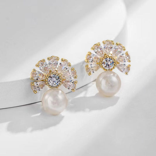 Boucles d'oreilles éventail en perles d'eau douce véritables