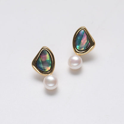 Pendientes de plumas de pavo real de plata maciza S925 con perlas de agua dulce auténticas