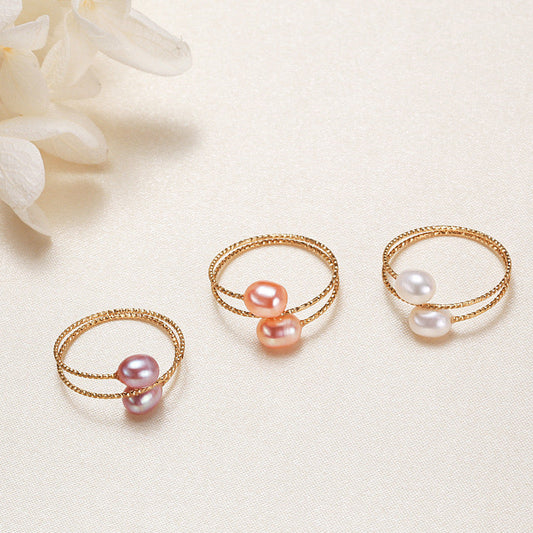 Bague Nydia en laiton plaqué or 18 carats avec véritable perle d'eau douce