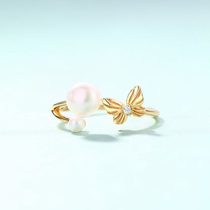 Bague papillons volants en perles d'eau douce naturelles authentiques