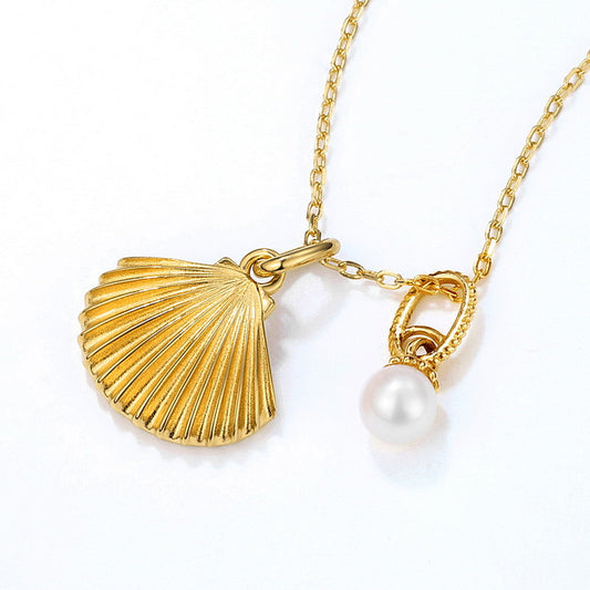 S925 Silver Genuine Natural Freshwater Pearl Gold Shell Necklace