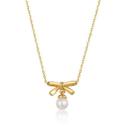 Genuine Natural Freshwater Pearl Lovely Bow Necklace