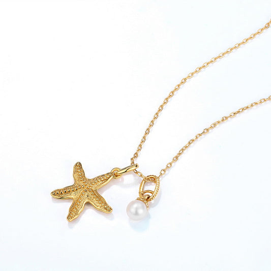 Collar de estrella de mar con perlas de agua dulce naturales genuinas