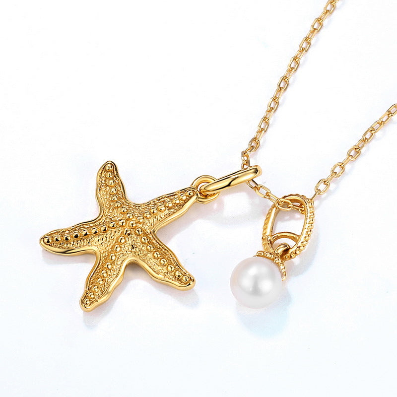 Collar de estrella de mar con perlas de agua dulce naturales genuinas