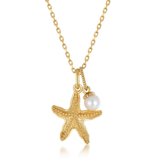Collar de estrella de mar con perlas de agua dulce naturales genuinas