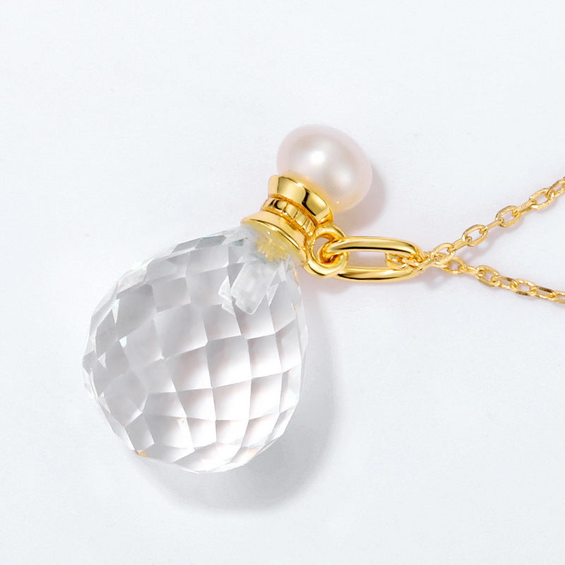 Colgante de rocío sagrado de cristal de roca natural y perla de agua dulce natural genuina