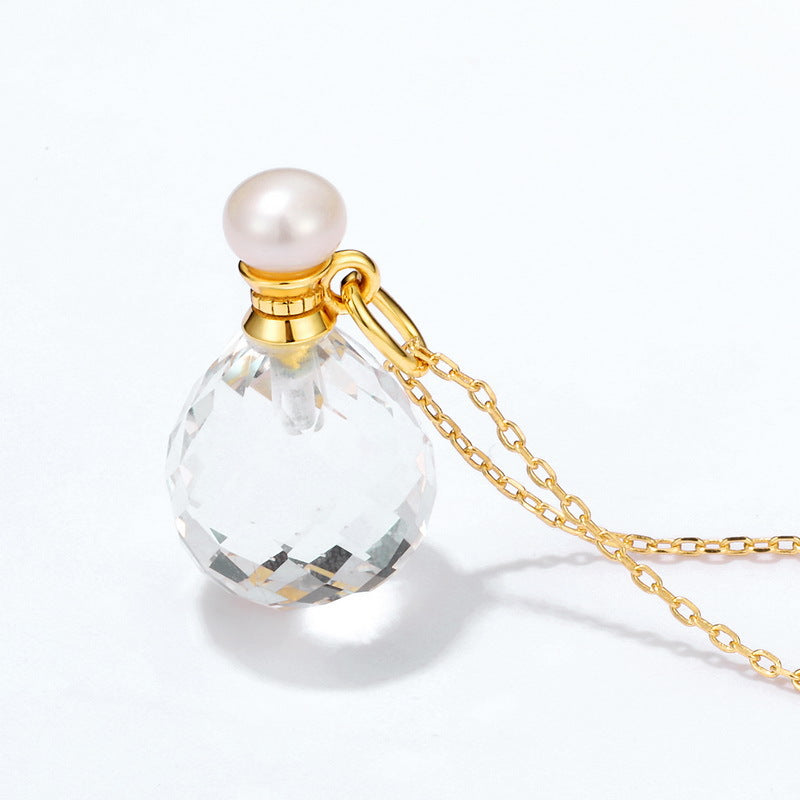 Colgante de rocío sagrado de cristal de roca natural y perla de agua dulce natural genuina