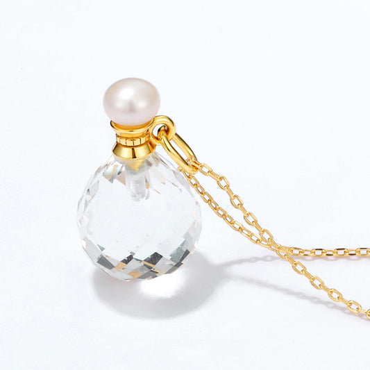 Colgante de rocío sagrado de cristal de roca natural y perla de agua dulce natural genuina