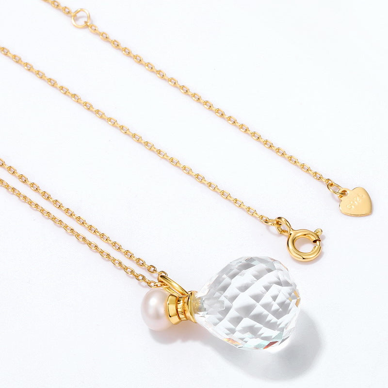 Colgante de rocío sagrado de cristal de roca natural y perla de agua dulce natural genuina