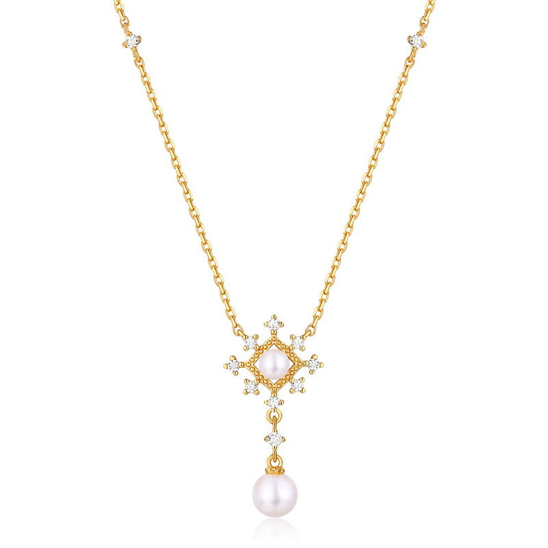 Collier flocon de neige sacré en véritable perle d'eau douce naturelle