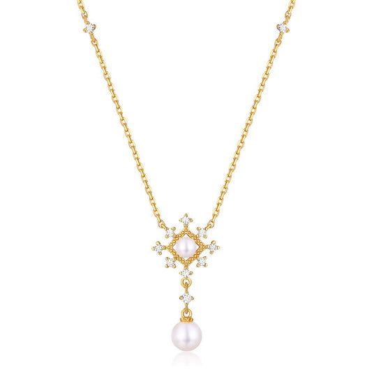 Collier flocon de neige sacré en véritable perle d'eau douce naturelle