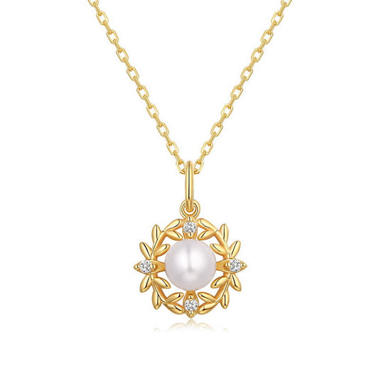 Pendentif branche d'olivier en véritable perle d'eau douce naturelle