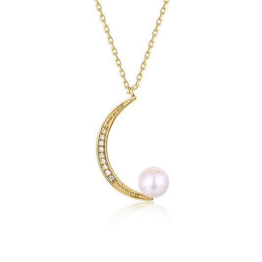 Collier bateau lune en perles d'eau douce naturelles authentiques