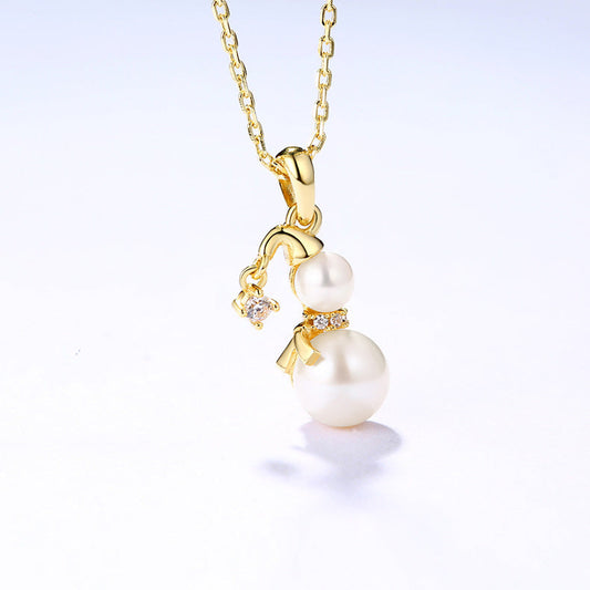 Pendentif bonhomme de neige en véritable perle d'eau douce naturelle