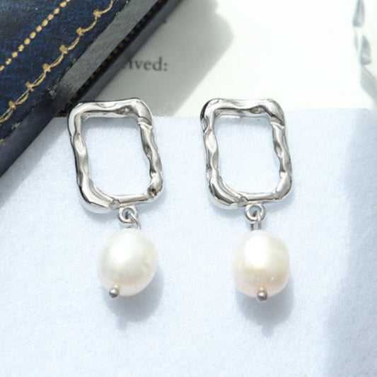 Genuine Freshwater Pearl Titanium Steel Holy Gate Earrings