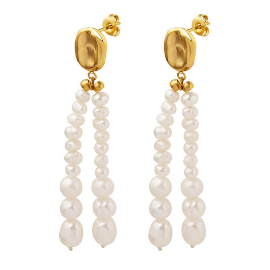 Genuine Freshwater Pearl Titanium Steel Morning Dew Earrings