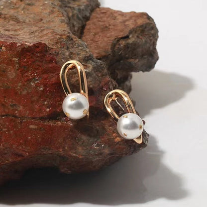 Genuine Freshwater Baroque Pearl Horseshoe Style Earrings