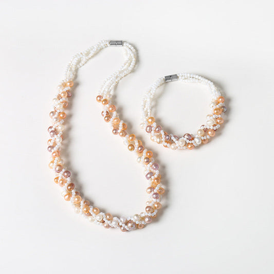 Collier et bracelet en argent massif S925 avec perles baroques authentiques et arc-en-ciel