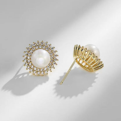 Genuine Freshwater Pearls Sunflower Earrings