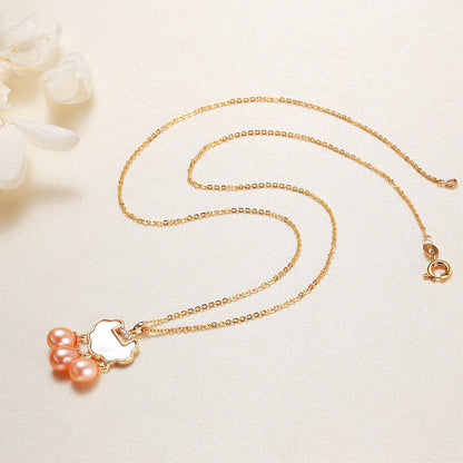 Collier porte-bonheur en laiton plaqué or 18 carats avec véritable perle d'eau douce