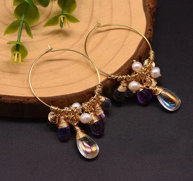 Genuine Freshwater Baroque Pearl Rainbow Tear Earrings