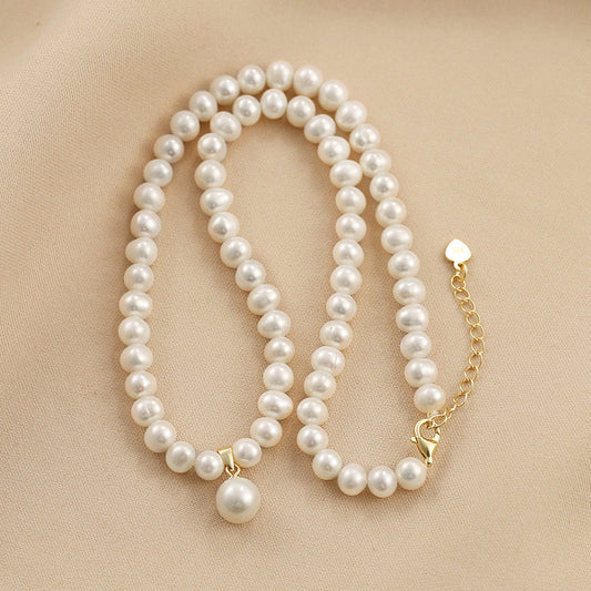 Collier Sawa en argent massif S925 avec véritable perle d'eau douce