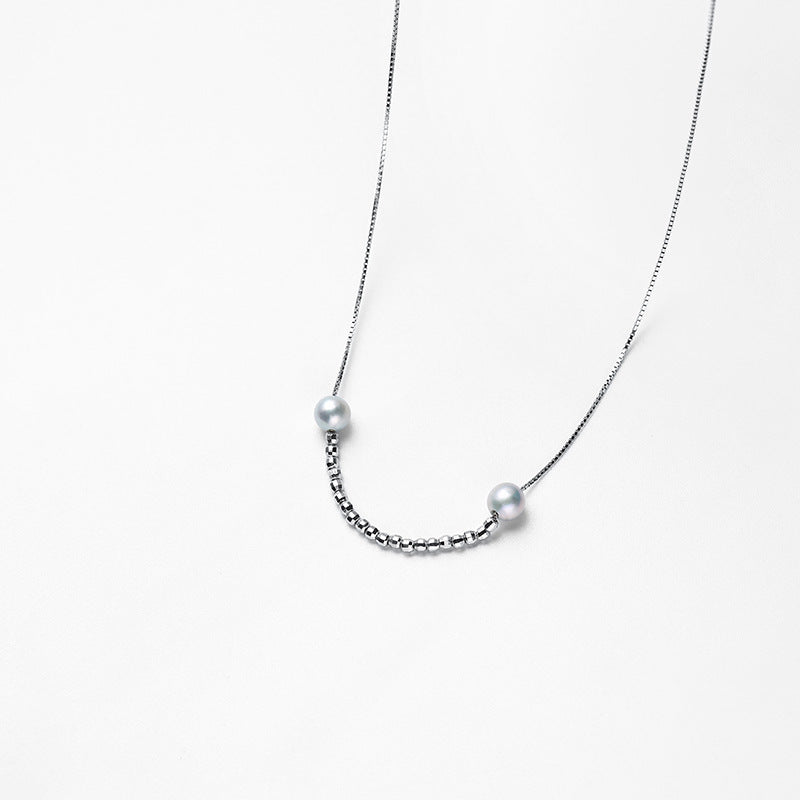Genuine Akoya Seawater Pearl Solid 925 Silver Necklace – Smile Chain Design