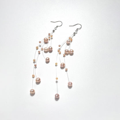 Genuine Freshwater Pearl Solid 925 Silver Stardust Tassel Earrings
