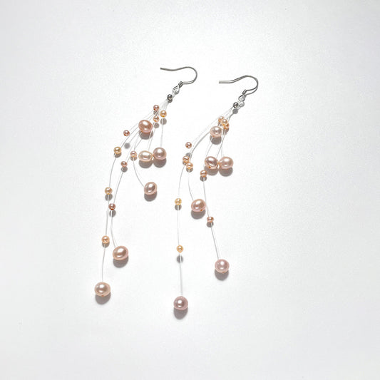 Genuine Freshwater Pearl Solid 925 Silver Stardust Tassel Earrings