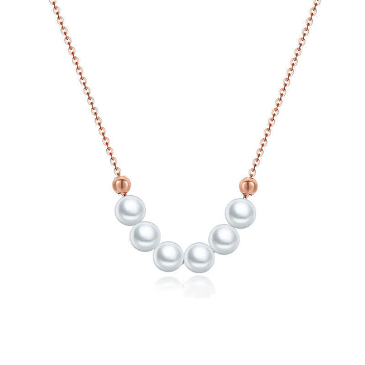 Solid 18K Rose Gold Genuine Freshwater Pearl 6 Sense Necklace